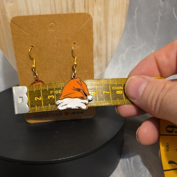 Handmade Orange Santa Hat Earrings - Picture 5 of 6